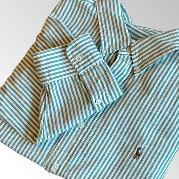 Ralph Lauren Shirt Men’s XXL Green‎ & White Striped Classic Fit Full Color Pony - Picture 1 of 10